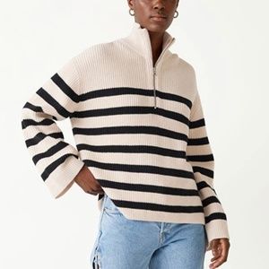 &Other Stories striped half zip sweater size S